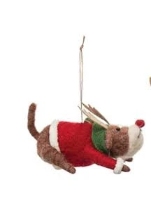 WOOL FELT DOG IN HOLIDAY OUTFIT ORNAMENT