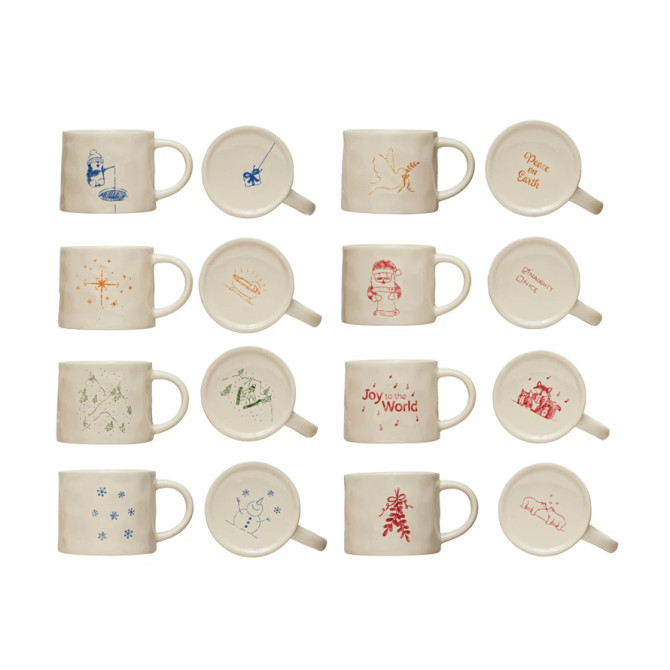 STONEWARE HOLIDAY MUG W/ SECRET IMAGE ON BOTTOM 16OZ