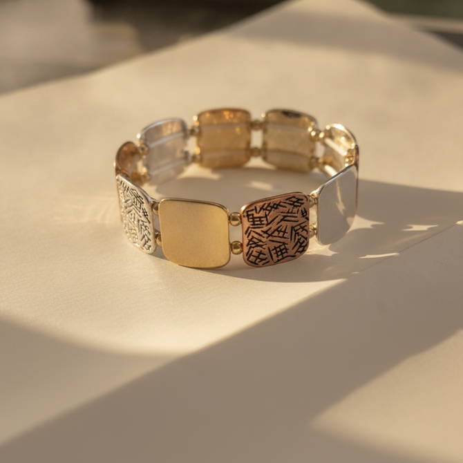 BOHEMIAN MIXED METAL STRETCH BRACELET