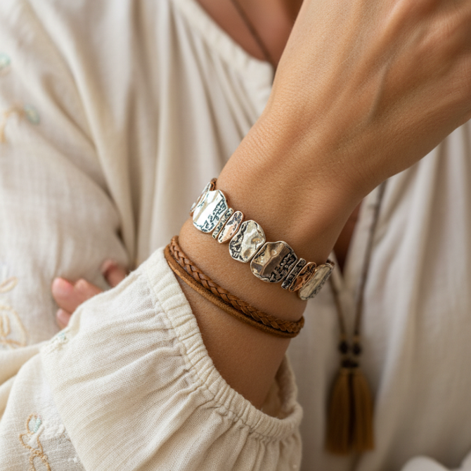 BOHEMIAN MULTI-TONE TEXTURED BRACELET