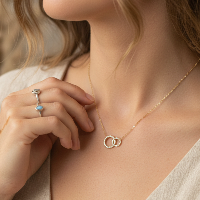 CUBIC ZIRCONIA INTERLOCKING PROMISE NECKLACE