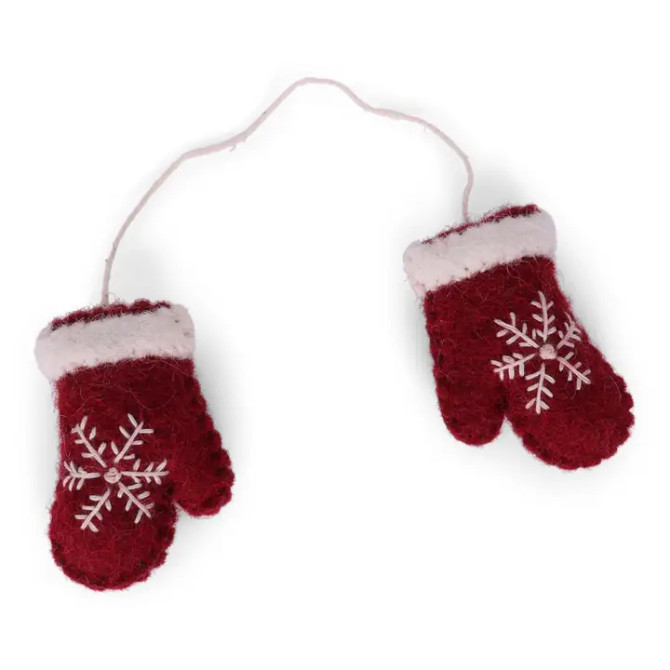 HANDMADE BURGUNDY MITTENS ORNAMENT