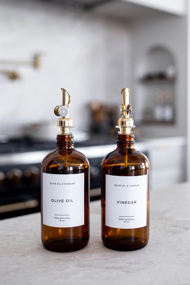 GLASS DISPENSER AMBER OLIVE OIL & VINEGAR REFILLABLE BOTTLES