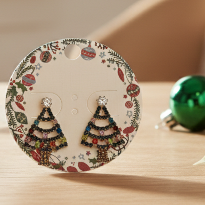 VIBRANT RHINESTONE CHRISTMAS TREE EARRINGS