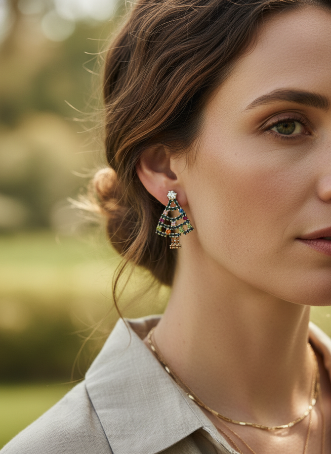 VIBRANT RHINESTONE CHRISTMAS TREE EARRINGS