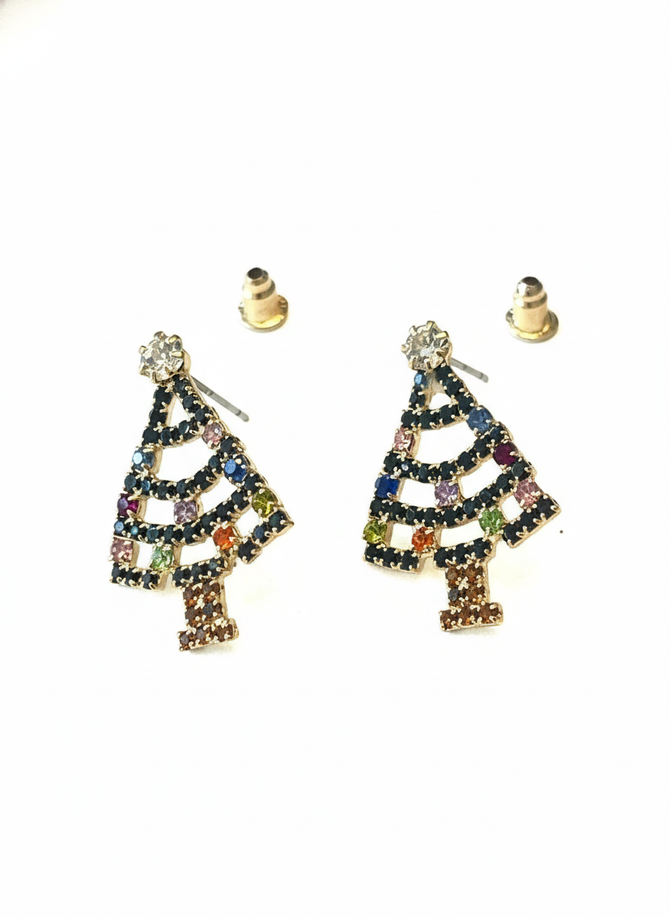 VIBRANT RHINESTONE CHRISTMAS TREE EARRINGS