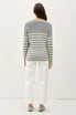 CHUNKY RIBBED STRIPED V NECK COLLAR SWEATER