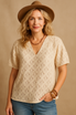 SHORT SLEEVE LINED V NECK BLOUSE