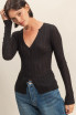 V NECK LONG SLEEVE RIBBED CARDIGAN