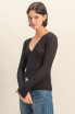V NECK LONG SLEEVE RIBBED CARDIGAN