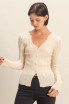 V NECK LONG SLEEVE RIBBED CARDIGAN