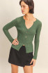 V NECK LONG SLEEVE RIBBED CARDIGAN