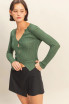V NECK LONG SLEEVE RIBBED CARDIGAN