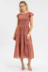 SMOCKED TIERED MIDI DRESS