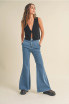 STRETCHED COTTON DENIM LOOK PANTS