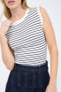 STRIPE RUFFLE TRIM SLEEVELESS SWEATER (Updating)