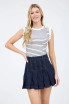 STRIPE RUFFLE TRIM SLEEVELESS SWEATER