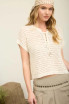 LACE UP NECKLINE CROCHET SHORT SLEEVE TOP