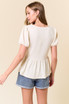 SLUB RIBBED V-NECK PUFF SHORT SLEEVE BABYDOLL TOP