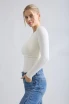 BOAT NECK RUCHED DETAIL LONG SLEEVE BASIC TOP
