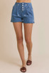 FLORAL EMBROIDERED PLEATED DENIM SHORTS