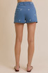 FLORAL EMBROIDERED PLEATED DENIM SHORTS