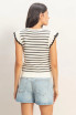 SCALLOPED STRIPED RUFFLE SLEEVE TOP