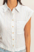 STRIPED CAP SLEEVE BUTTON UP SHIRT