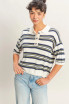 STRIPED SHORT SLEEVE POLO KNIT TOP