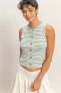 STRIPED BUTTON FRONT CREW NECK TOP