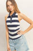 STRIPED POLO NECK OPEN BACK TANK TOP