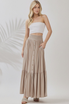 RUFFLED SMOCKED WAIST TIERED MAXI SKIRT