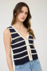 STRIPE V NECK BUTTON FRONT VEST