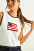 CONTRASTED PIPING FLAG KNITTED TOP