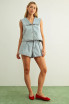 SAILOR COLLAR BUTTON FRONT DENIM TOP