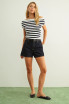 CAP SLEEVE BOAT NECK STRIPE TOP