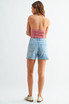 MID RISE WALKING DENIM SHORT WITH SLIT
