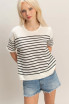 STRIPED SHORT SLEEVE KNIT TOP