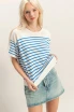 STRIPED SHORT SLEEVE KNIT TOP