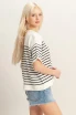 STRIPED SHORT SLEEVE KNIT TOP