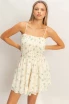 SHIRRED FLORAL BUTTON-FRONT MINI DRESS