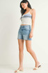 LONGER LENGTH STRETCH DENIM SHORT