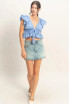 RUCHED V-NECK PUFF SLEEVE TOP