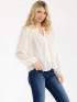 V-NECK BUTTON UP SWISS DETAILED BLOUSE