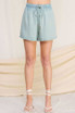 WASHED DENIM HIGH WAISTED TIE SHORTS
