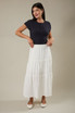 ELASTIC WAIST BAND TIERED RUFFLE MAXI SKIRT