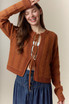 HOLE STRIPE BOWS FRONT TIE CARDIGAN