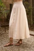 SMOCKED WAIST RUFFLE DETAIL BUTTON MIDI SKIRT