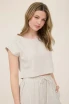PINSTRIPE BACK BUTTON LINEN TOP