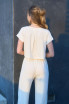 SPLIT NECK SHORT SLEEVE LINEN TOP
